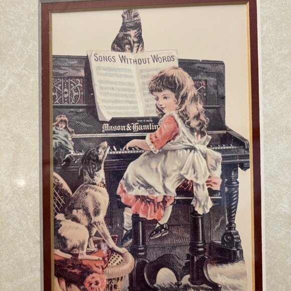 Antique Victorian  Girls Piano Picture - Picture 2 of 3